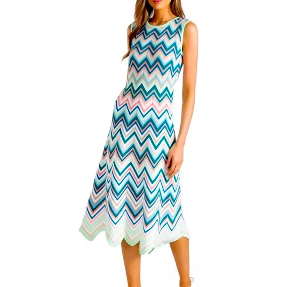 Shoshanna Leia Chevron Knit Midi Dress in Pastel Multicolor